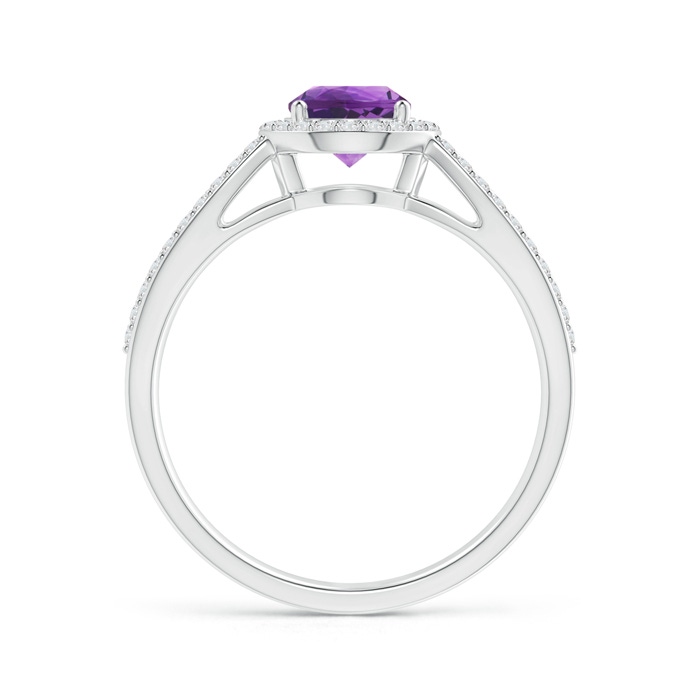 6mm AAA Vintage Style Amethyst Split Shank Ring with Diamond Halo in White Gold product image