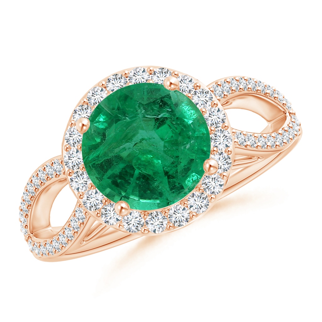 8.88x8.73x5.43mm AA GIA Certified Vintage Style Emerald Ring with Diamond Halo in 10K Rose Gold 