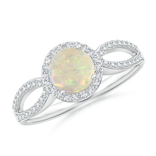 6mm AAA Vintage Style Opal Split Shank Ring with Diamond Halo in White Gold