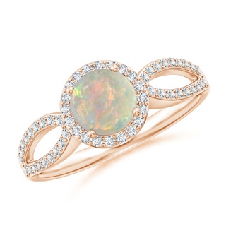 6mm AAAA Vintage Style Opal Split Shank Ring with Diamond Halo in Rose Gold