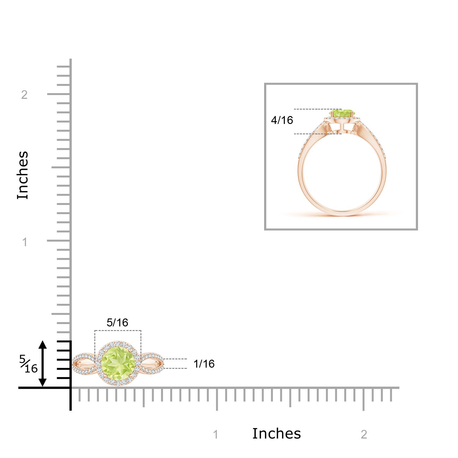 A - Peridot / 1.23 CT / 14 KT Rose Gold