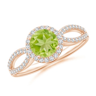 6mm AA Vintage Style Peridot Split Shank Ring with Diamond Halo in Rose Gold
