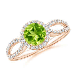 6mm AAA Vintage Style Peridot Split Shank Ring with Diamond Halo in Rose Gold