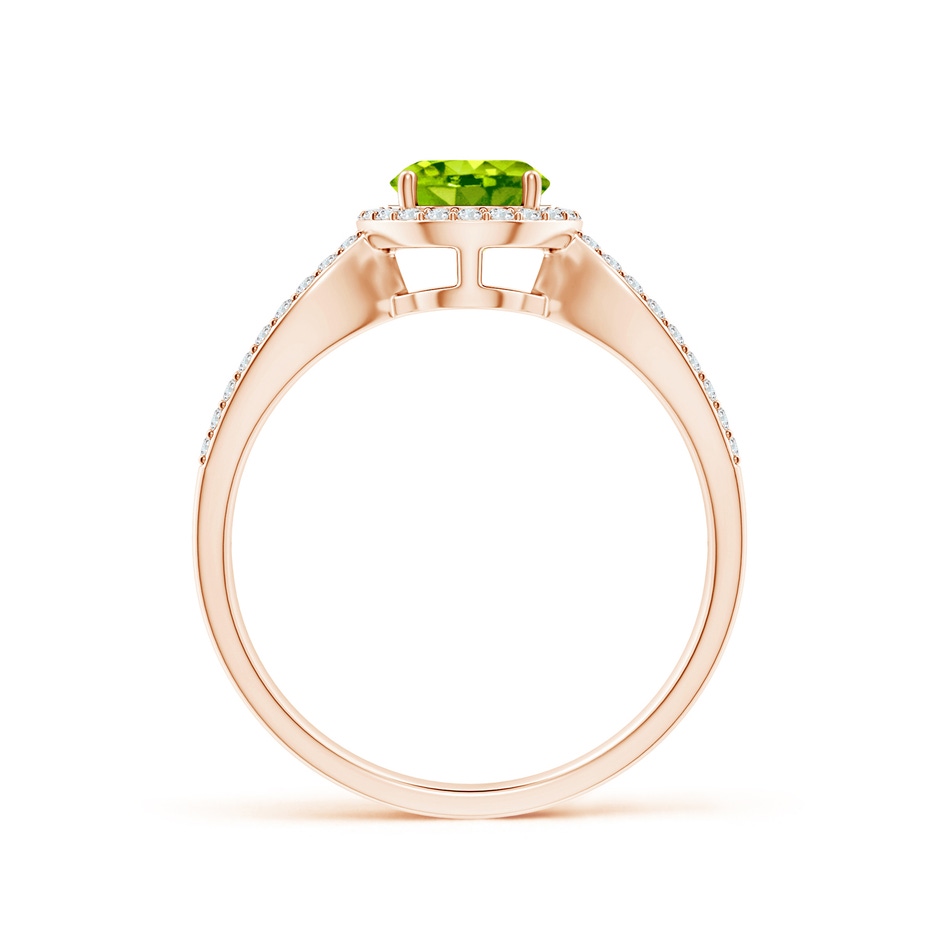 6mm AAA Vintage Style Peridot Split Shank Ring with Diamond Halo in Rose Gold side 1