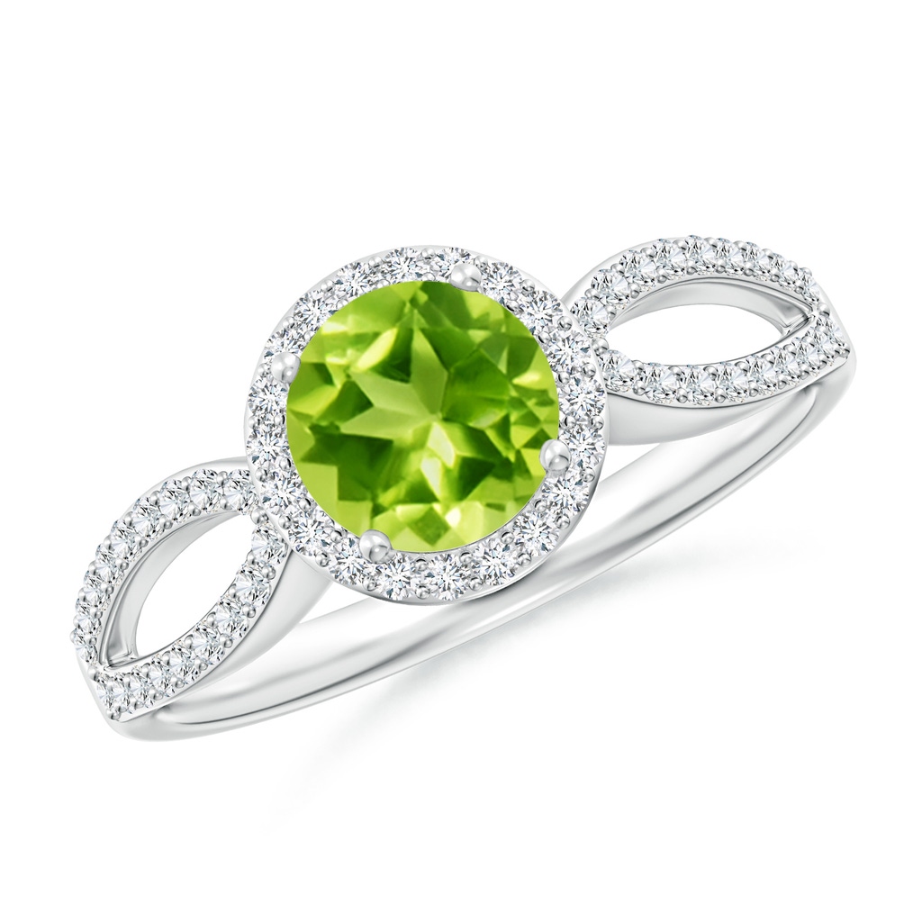 6mm AAA Vintage Style Peridot Split Shank Ring with Diamond Halo in White Gold