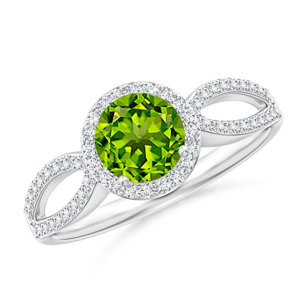 6mm AAAA Vintage Style Peridot Split Shank Ring with Diamond Halo in P950 Platinum