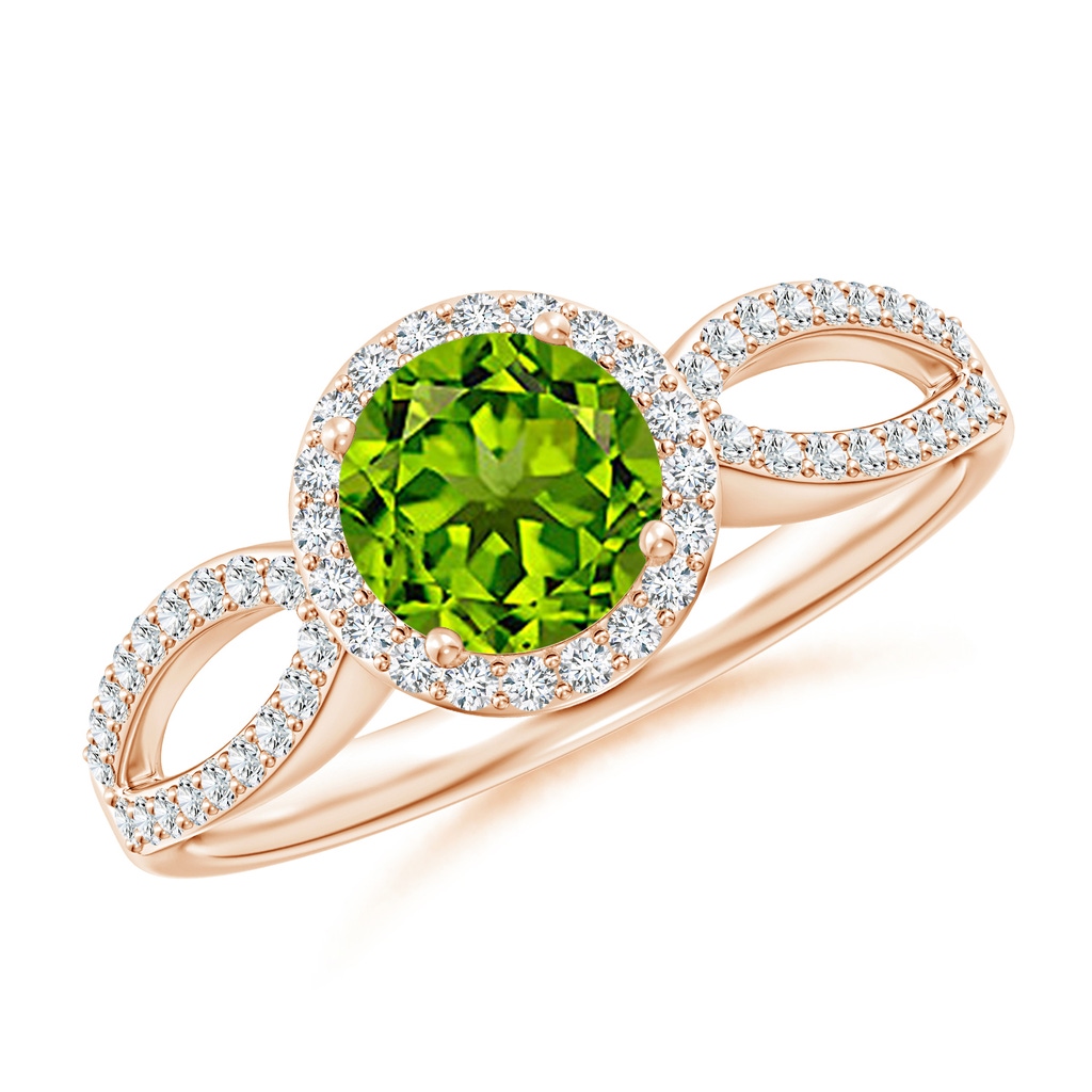 6mm AAAA Vintage Style Peridot Split Shank Ring with Diamond Halo in Rose Gold