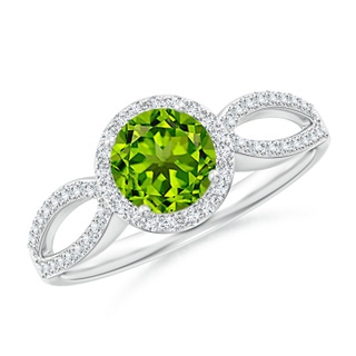 6mm AAAA Vintage Style Peridot Split Shank Ring with Diamond Halo in White Gold