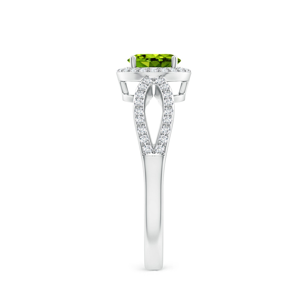 6mm AAAA Vintage Style Peridot Split Shank Ring with Diamond Halo in White Gold Side 2