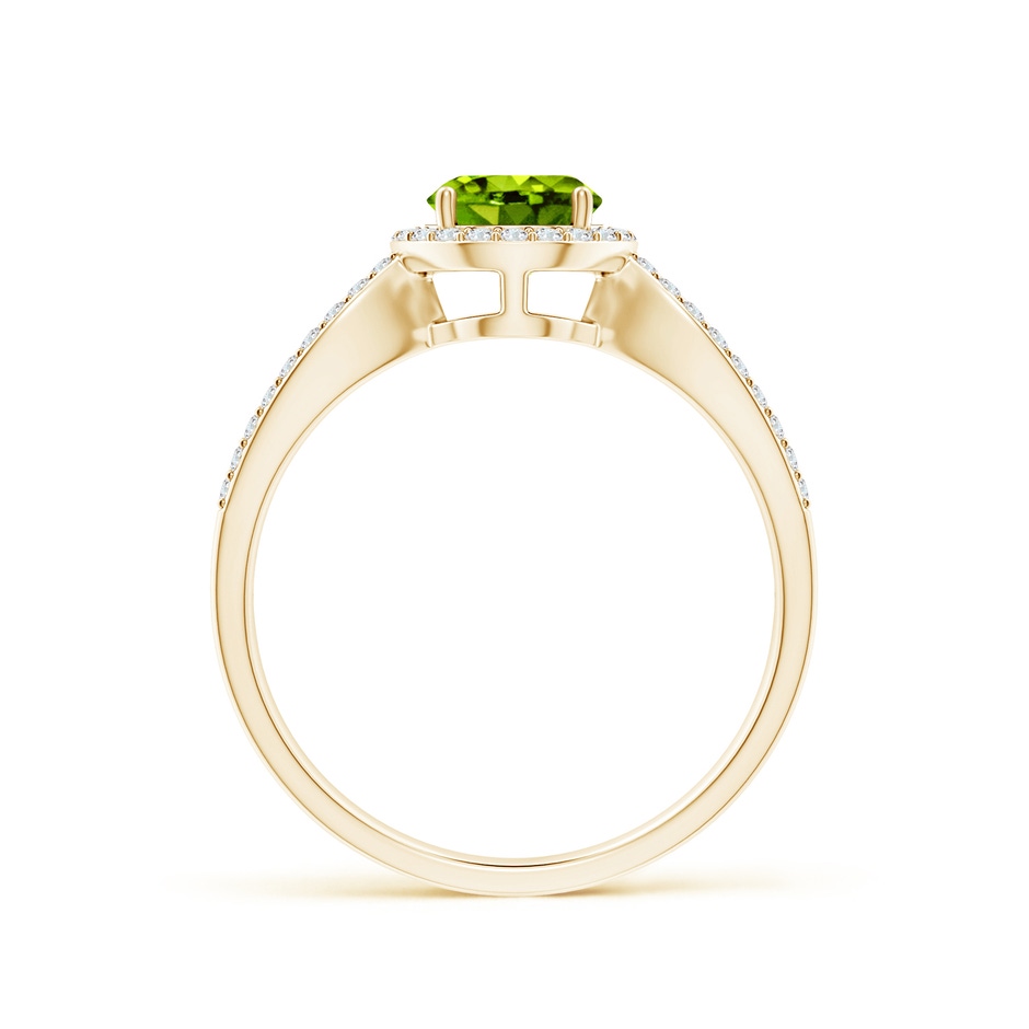 6mm AAAA Vintage Style Peridot Split Shank Ring with Diamond Halo in Yellow Gold side 1