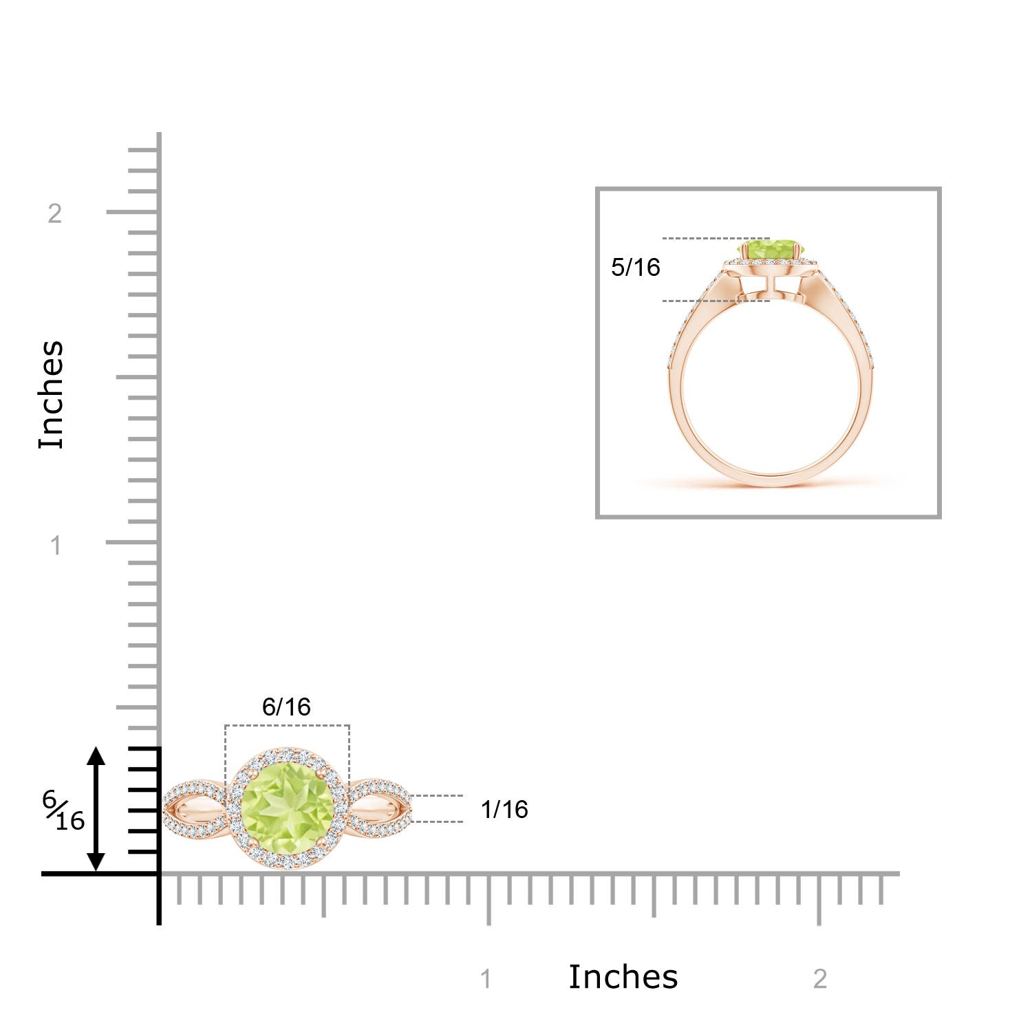 A - Peridot / 1.74 CT / 14 KT Rose Gold