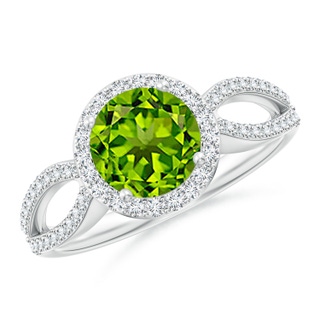 7mm AAAA Vintage Style Peridot Split Shank Ring with Diamond Halo in P950 Platinum