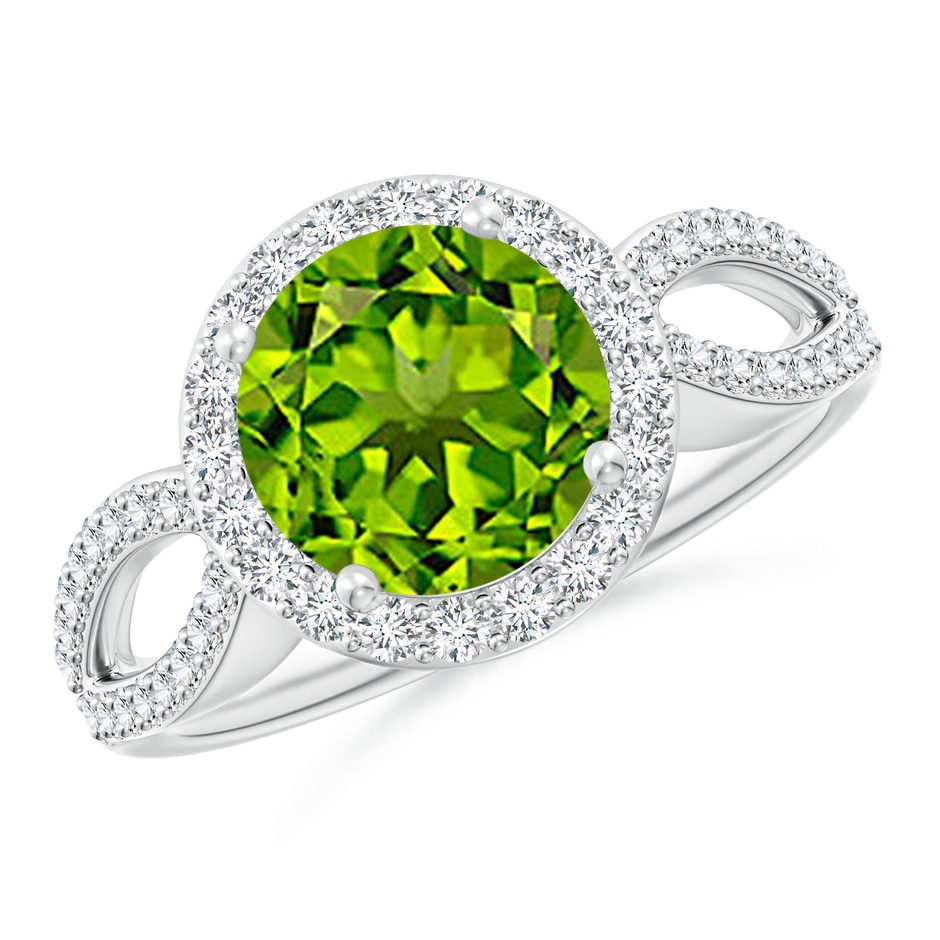 8mm AAAA Vintage Style Peridot Split Shank Ring with Diamond Halo in P950 Platinum 