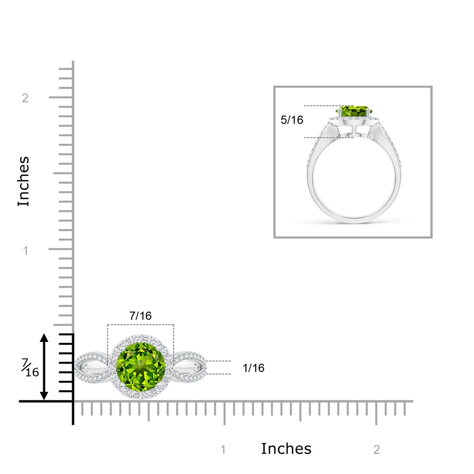 8mm AAAA Vintage Style Peridot Split Shank Ring with Diamond Halo in P950 Platinum ruler