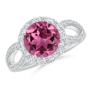 8mm AAAA Vintage Style Pink Tourmaline Spilt Shank Ring with Halo in White Gold