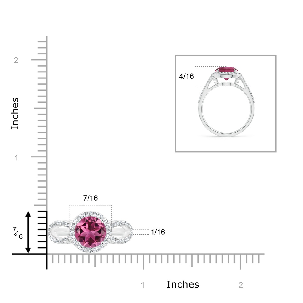 8mm AAAA Vintage Style Pink Tourmaline Spilt Shank Ring with Halo in White Gold Product Image
