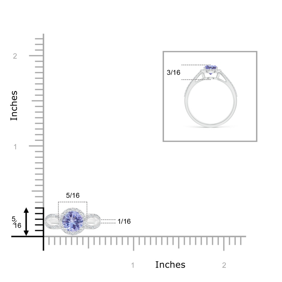 6mm A Vintage Style Tanzanite Split Shank Ring with Diamond Halo in P950 Platinum ruler