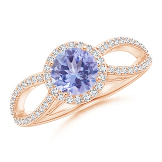 6mm A Vintage Style Tanzanite Split Shank Ring with Diamond Halo in Rose Gold