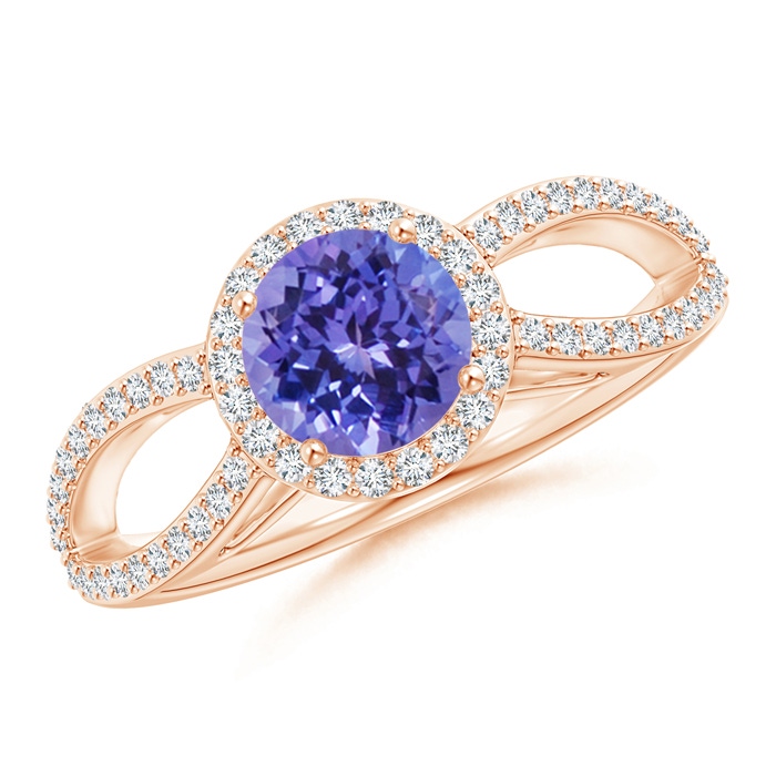 6mm AA Vintage Style Tanzanite Split Shank Ring with Diamond Halo in Rose Gold 