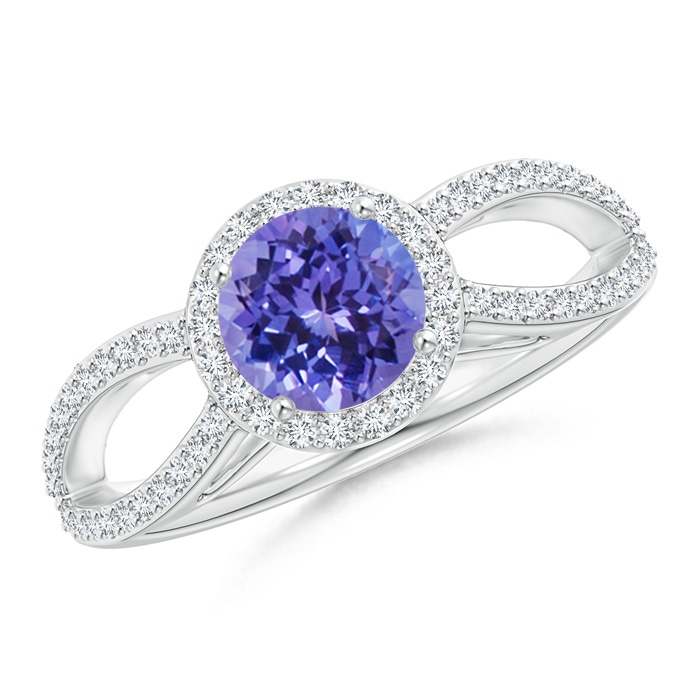 6mm AA Vintage Style Tanzanite Split Shank Ring with Diamond Halo in White Gold 