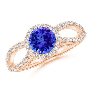 6mm AAA Vintage Style Tanzanite Split Shank Ring with Diamond Halo in Rose Gold