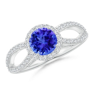 6mm AAA Vintage Style Tanzanite Split Shank Ring with Diamond Halo in White Gold