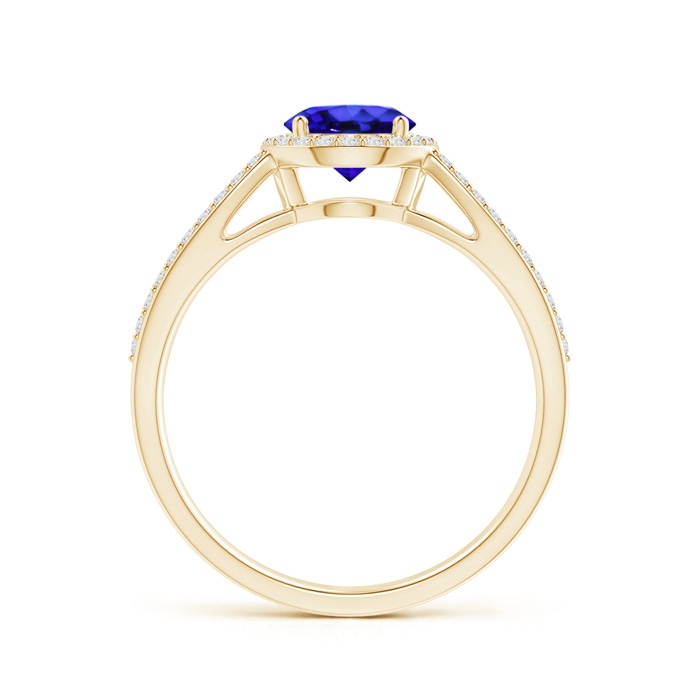 6mm AAA Vintage Style Tanzanite Split Shank Ring with Diamond Halo in Yellow Gold side-1