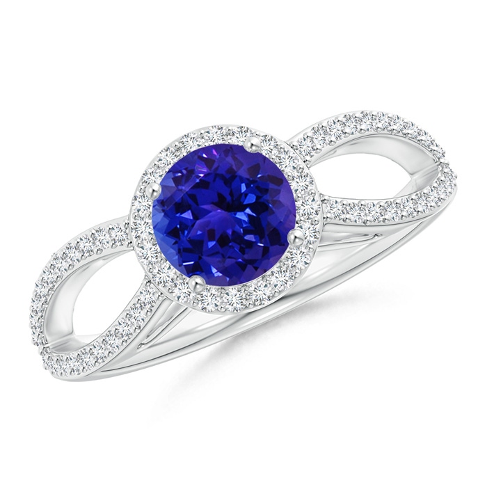 6mm AAAA Vintage Style Tanzanite Split Shank Ring with Diamond Halo in P950 Platinum