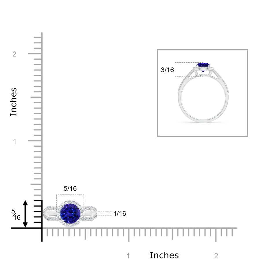 6mm AAAA Vintage Style Tanzanite Split Shank Ring with Diamond Halo in P950 Platinum ruler