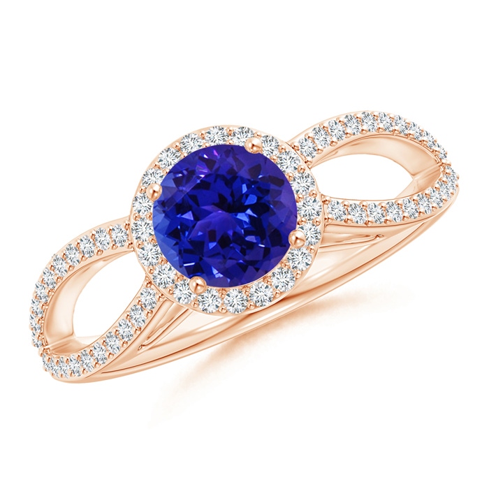 6mm AAAA Vintage Style Tanzanite Split Shank Ring with Diamond Halo in Rose Gold