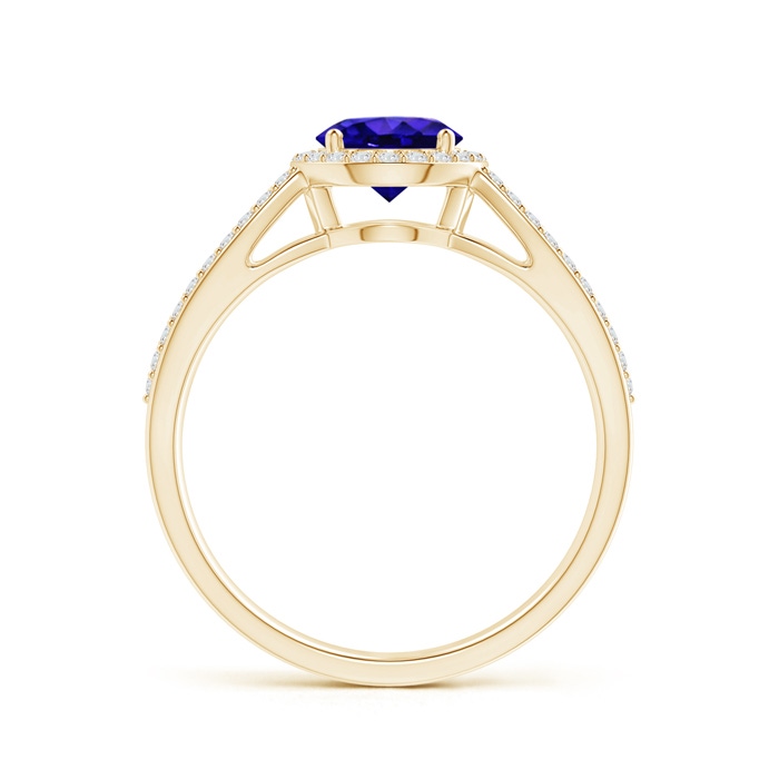 6mm AAAA Vintage Style Tanzanite Split Shank Ring with Diamond Halo in Yellow Gold Side-1