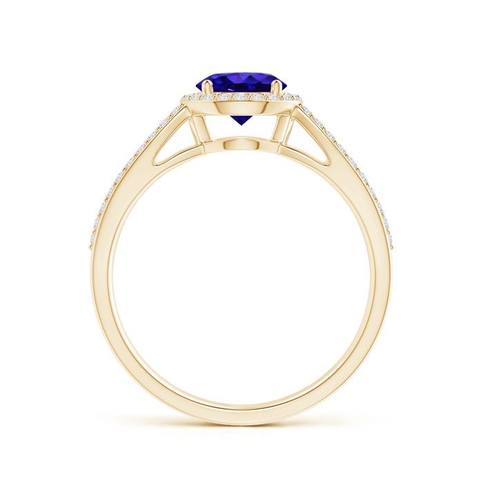 6mm AAAA Vintage Style Tanzanite Split Shank Ring with Diamond Halo in Yellow Gold side-1