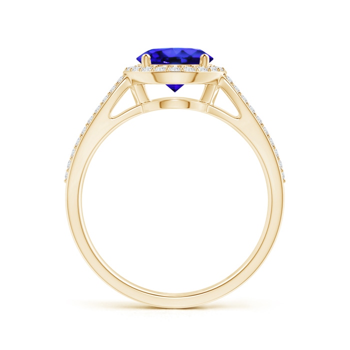 7mm AAA Vintage Style Tanzanite Split Shank Ring with Diamond Halo in Yellow Gold side-1
