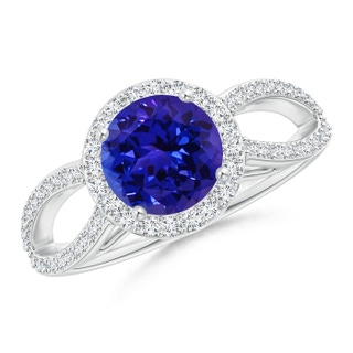 7mm AAAA Vintage Style Tanzanite Split Shank Ring with Diamond Halo in P950 Platinum