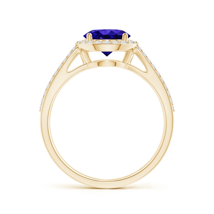 7mm AAAA Vintage Style Tanzanite Split Shank Ring with Diamond Halo in Yellow Gold side-1
