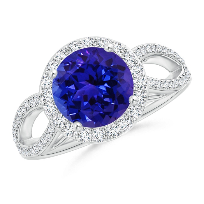 8mm AAAA Vintage Style Tanzanite Split Shank Ring with Diamond Halo in P950 Platinum 