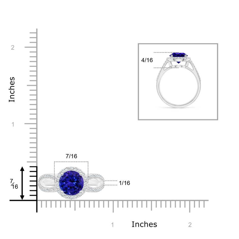 8mm AAAA Vintage Style Tanzanite Split Shank Ring with Diamond Halo in P950 Platinum ruler