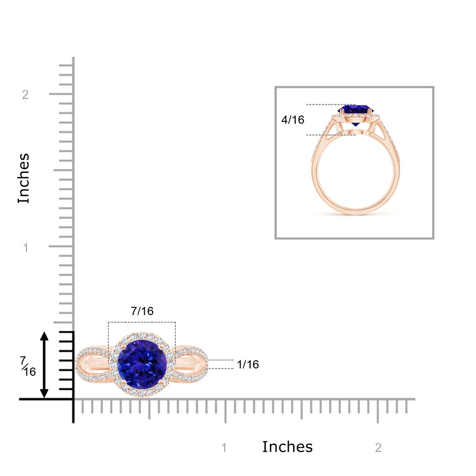 8mm AAAA Vintage Style Tanzanite Split Shank Ring with Diamond Halo in Rose Gold ruler