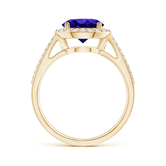 8mm AAAA Vintage Style Tanzanite Split Shank Ring with Diamond Halo in Yellow Gold side-1