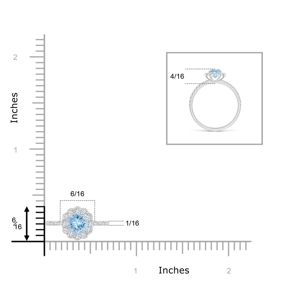 5mm AAA Vintage Style Aquamarine Flower Ring with Diamond Accents in White Gold ruler