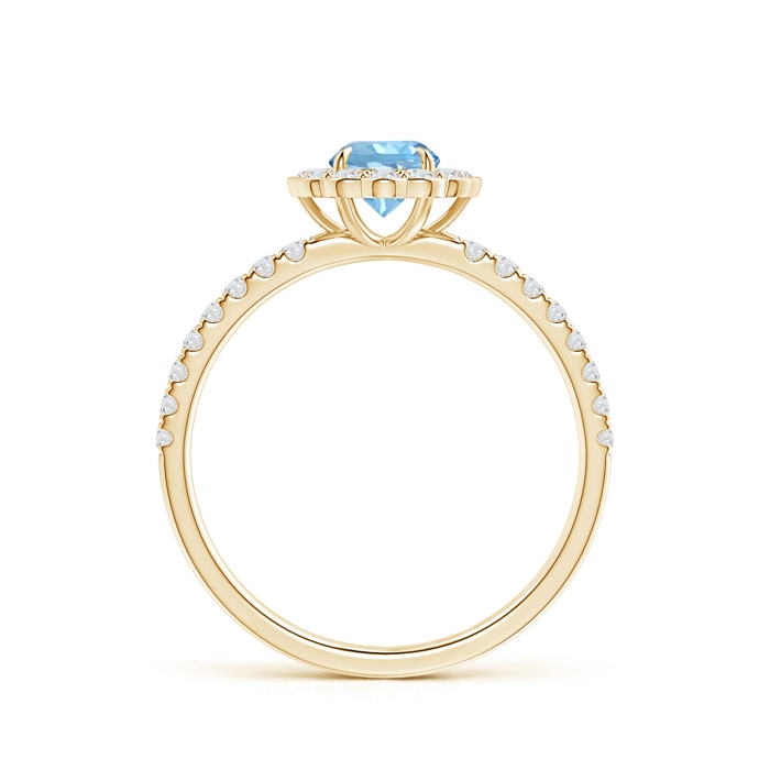 5mm AAAA Vintage Style Aquamarine Flower Ring with Diamond Accents in Yellow Gold side-1
