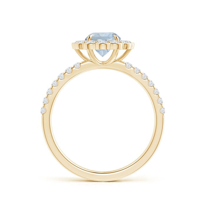 6mm A Vintage Style Aquamarine Flower Ring with Diamond Accents in 10K Yellow Gold product image
