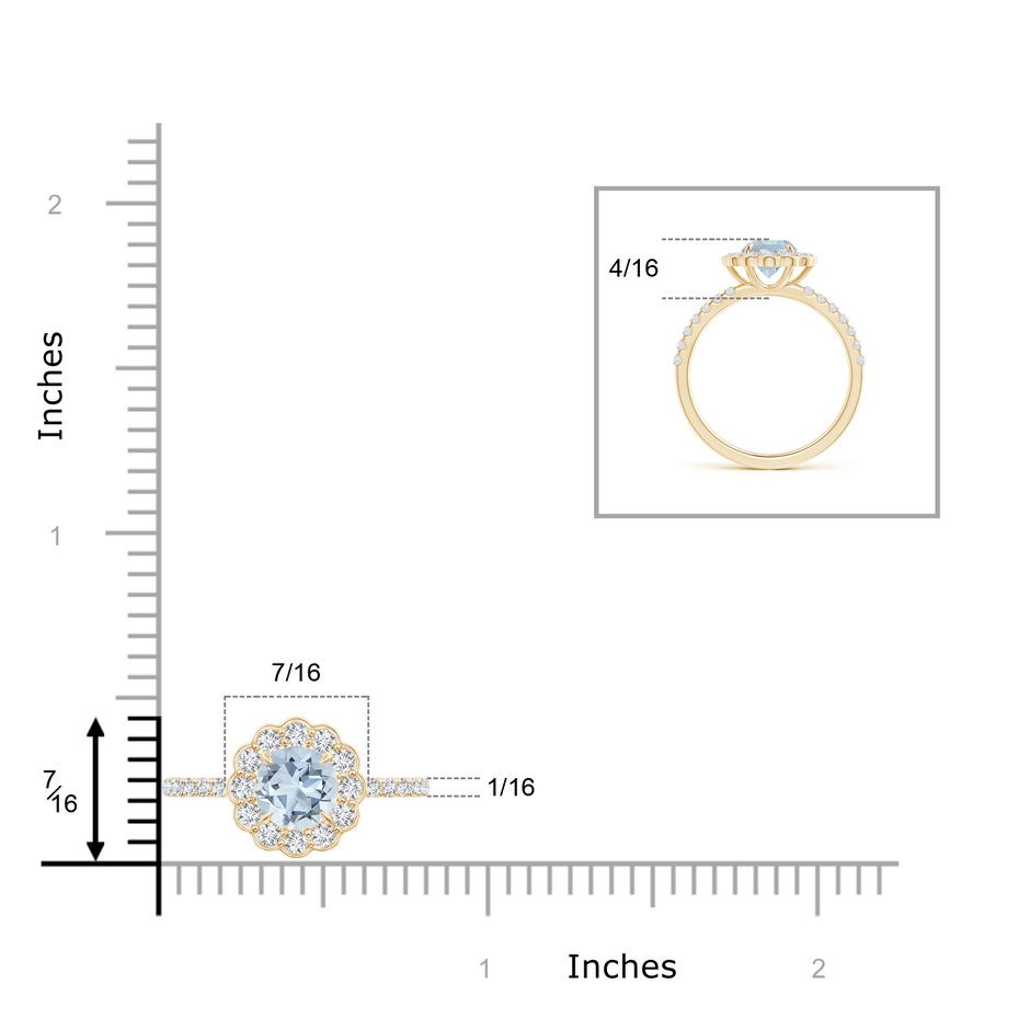 6mm A Vintage Style Aquamarine Flower Ring with Diamond Accents in 10K Yellow Gold product image