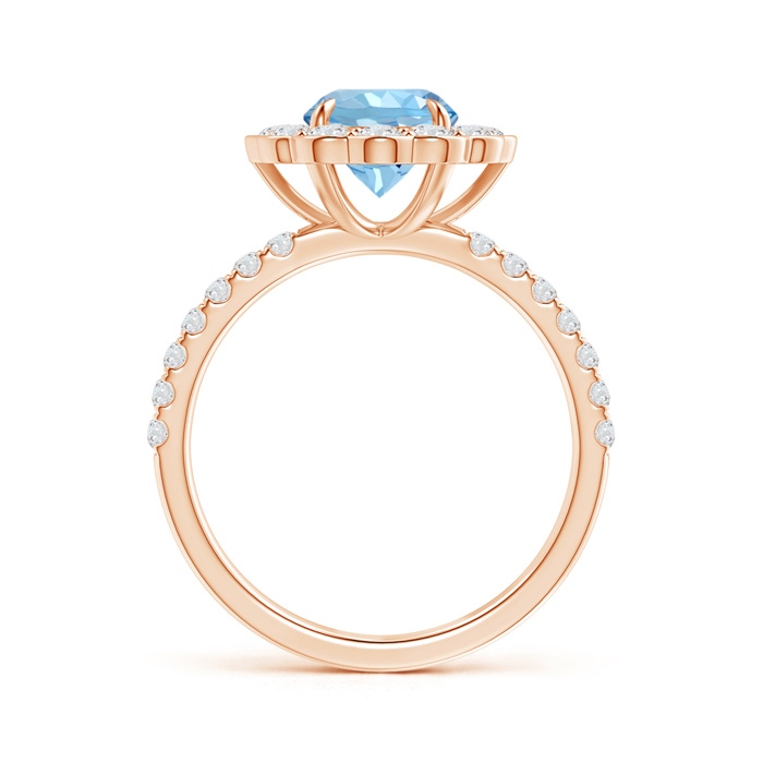7mm AAAA Vintage Style Aquamarine Flower Ring with Diamond Accents in Rose Gold side-1
