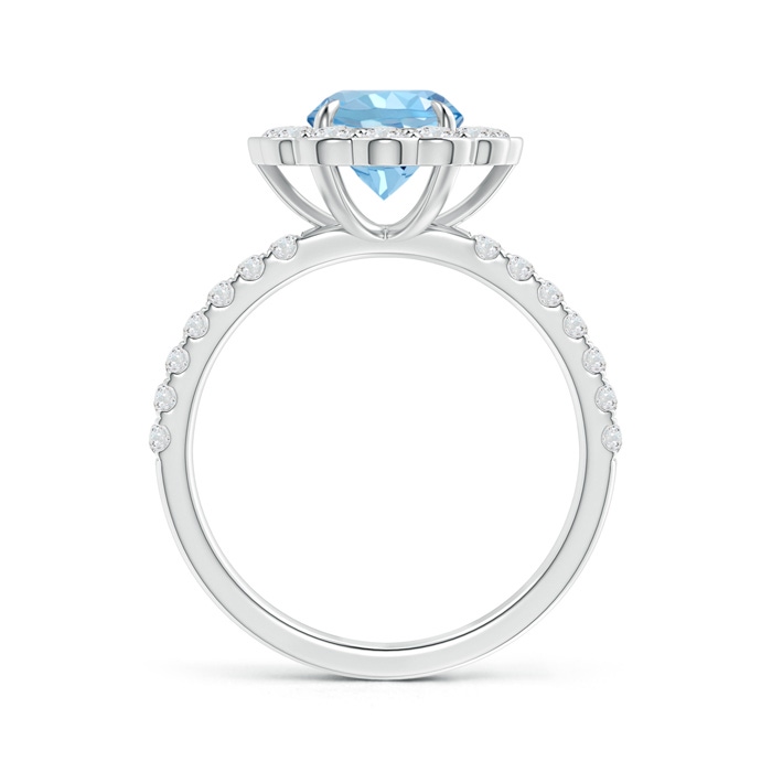 7mm AAAA Vintage Style Aquamarine Flower Ring with Diamond Accents in White Gold Side-1