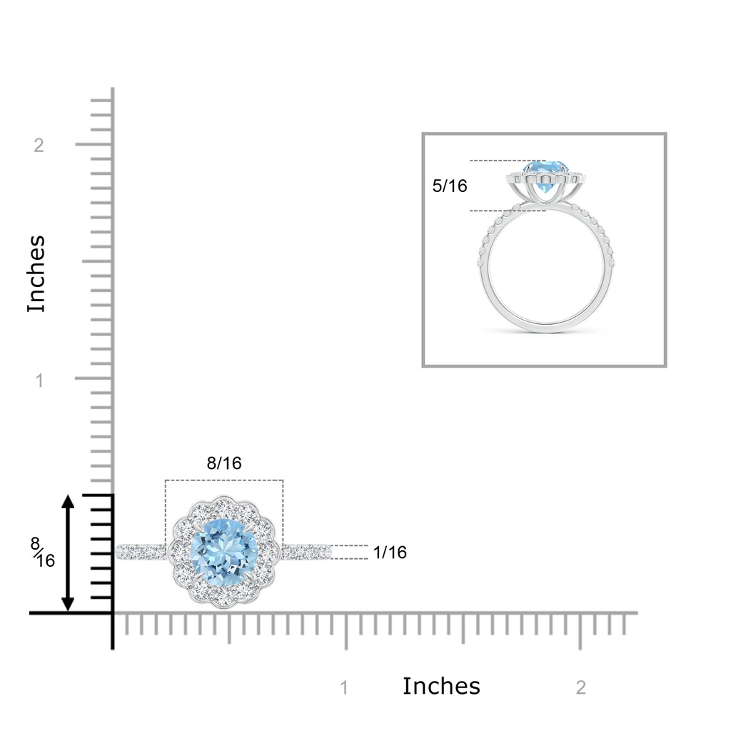 7mm AAAA Vintage Style Aquamarine Flower Ring with Diamond Accents in White Gold Ruler