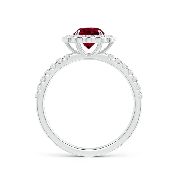 6mm AAA Vintage Style Garnet Flower Ring with Diamond Accents in White Gold product image