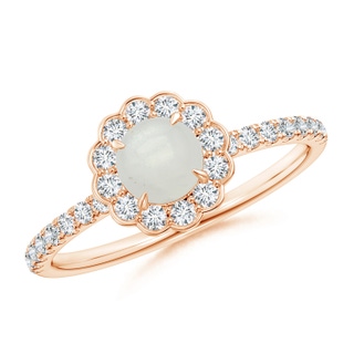 5mm A Vintage Style Moonstone Flower Ring with Diamond Accents in Rose Gold