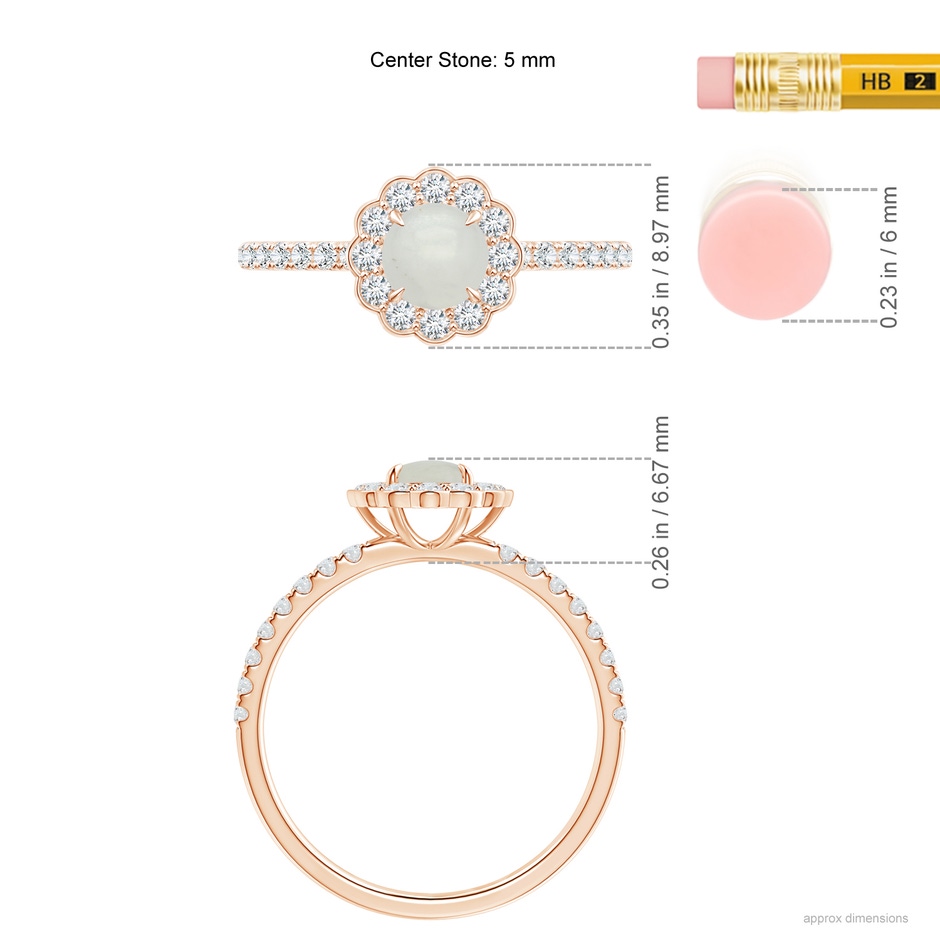 5mm A Vintage Style Moonstone Flower Ring with Diamond Accents in Rose Gold ruler