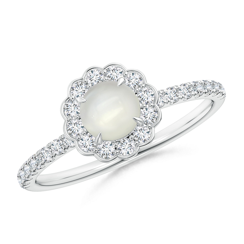 5mm AAAA Vintage Style Moonstone Flower Ring with Diamond Accents in White Gold 